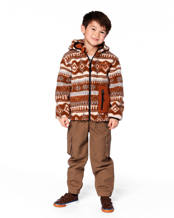 Reversible Mid-Season Sherpa Jacket Brown Aztec Pattern - H20W65_948