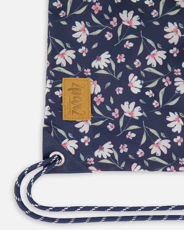 Drawstring Bag Navy Flower Print - H20ZSC_016