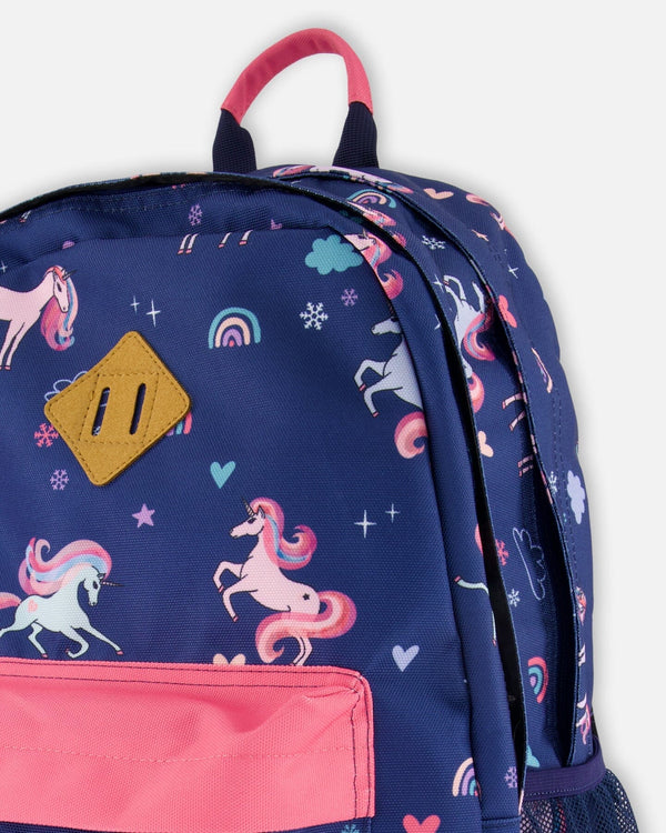 Kids Backpack Navy Unicorn Print - H20ZSD_037