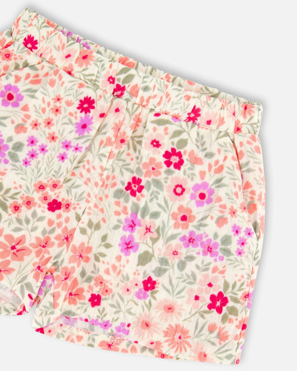 Tank Top With Smocking And Shorts Set In Muslin Off White Printed Flowers - H30F10_3H050