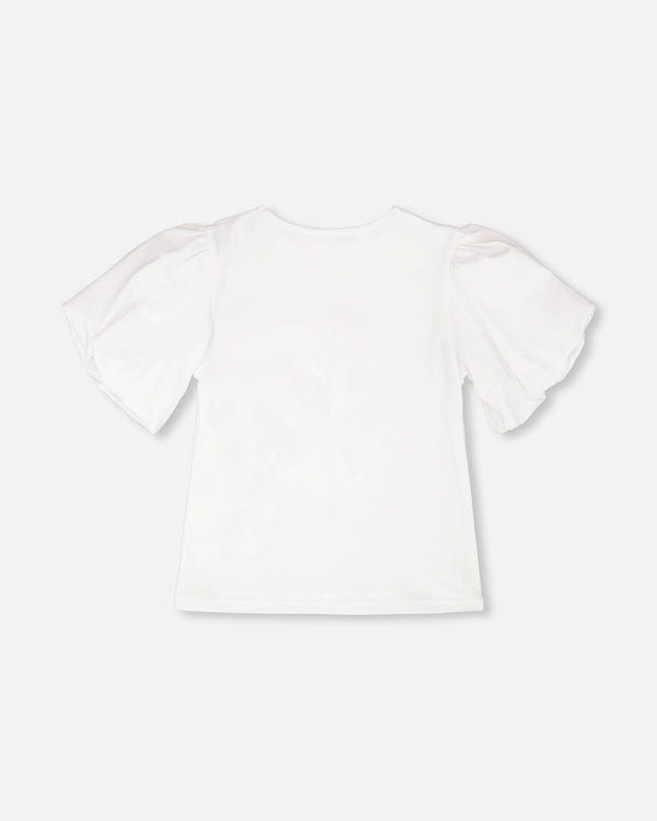 Organic Cotton Jersey Top White With Embroidery - H30H71_01000