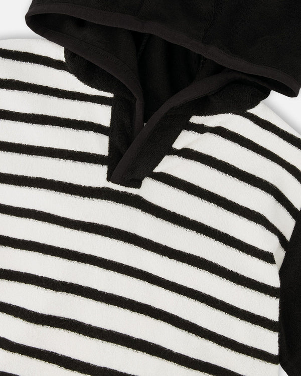 Hooded Terry T-Shirt With Shorts Set Black And White Stripes - H30OB12_04810