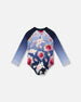 One-Piece Long Sleeve Rashguard Blue Rose Print - H30OG20_3H144