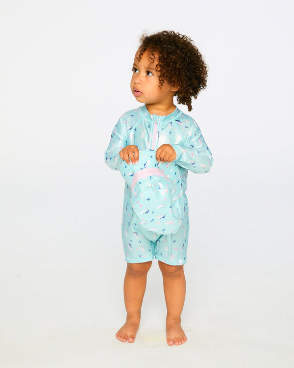 Baby And Toddler One-Piece Long Sleeve Rashguard Blue Seahorse Print - H30OG60_3H150