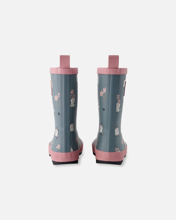 Rain Boots In Natural Rubber Green Cat Print - H30WB10_3H001