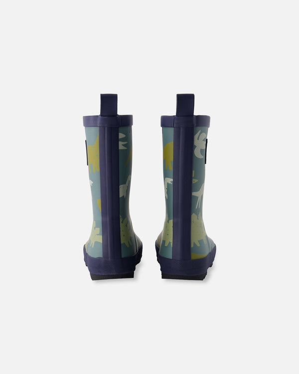 Rain Boots In Natural Rubber Green Dinosaur Print - H30WB10_3H028