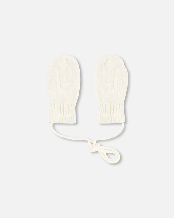 Baby Knit Mittens With Cord Off White - H30WT25_01380