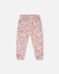 French Terry Sweatpant Pink Jasmine Flower Print - F30F20_097