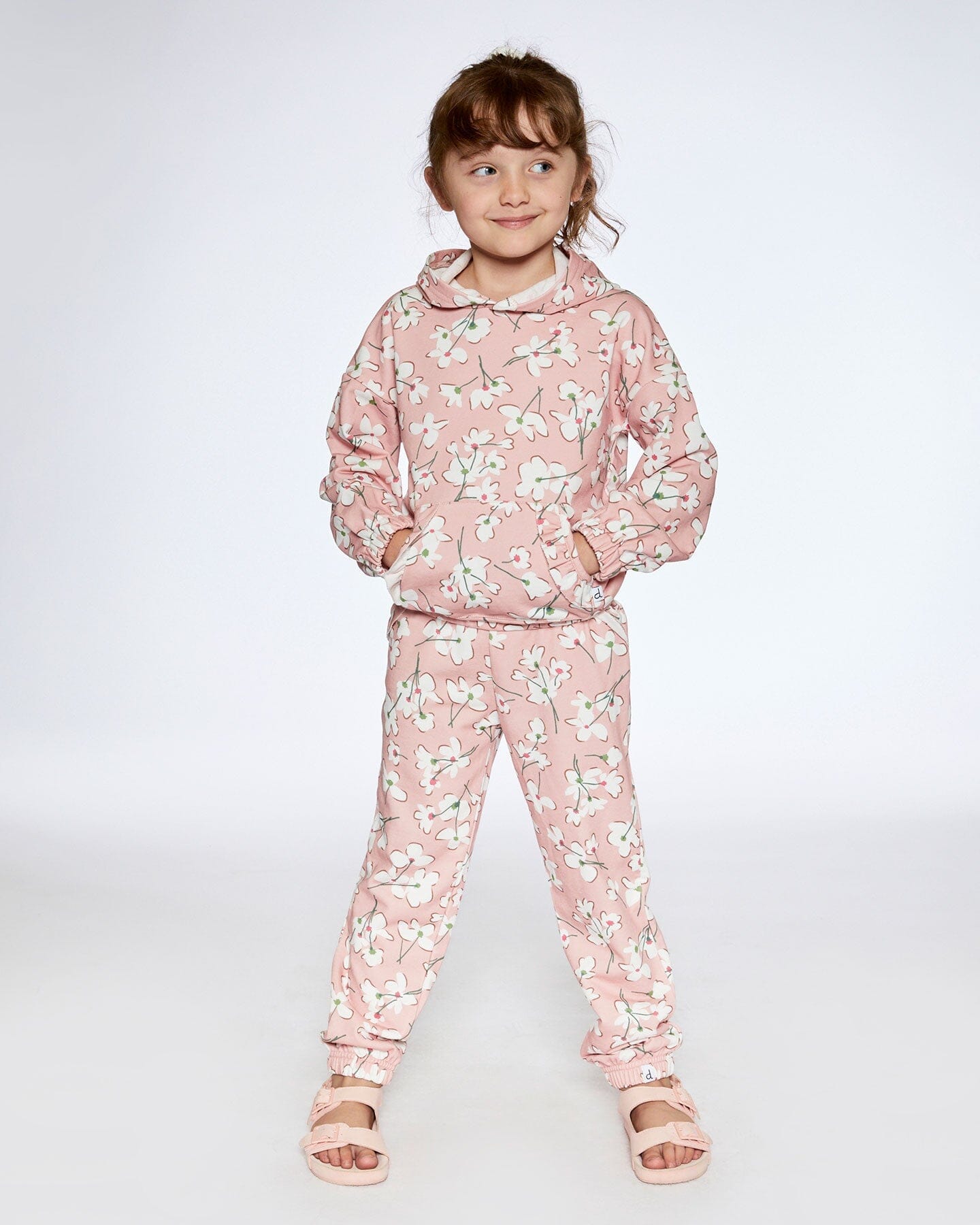 French Terry Sweatpant Pink Jasmine Flower Print - F30F20_097