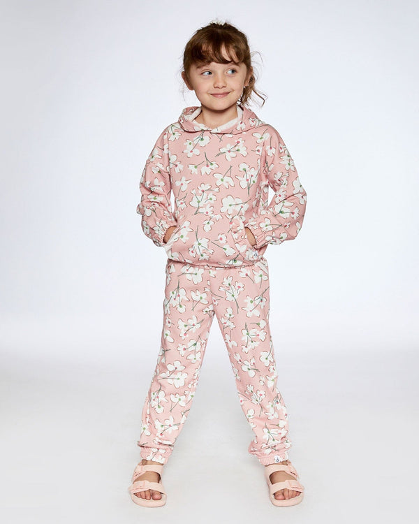 French Terry Sweatpant Pink Jasmine Flower Print - F30F20_097