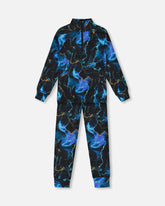 Ensemble de sous-vêtements thermiques 2-pièces noir imprimé d'éclairs