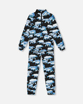 Ensemble de sous-vêtements thermiques 2-pièces noir imprimé ours polaires