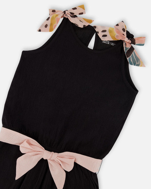 Crinkle Jumpsuit Black And Sparkling Pink - G30L40_999