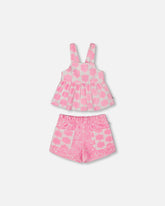 Ensemble camisole et short en ratine imprimés rose vif et blanc
