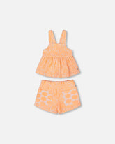 Ensemble camisole et short en ratine imprimés orange vif et blanc