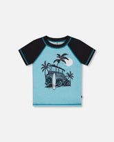 Rashguard à manches courtes bleu pâle et noir