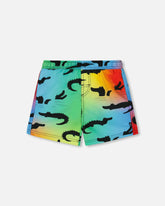 Short de surf imprimé multicolore avec crocodiles