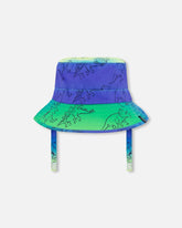 Chapeau de plage imprimé bleu vif et vert avec dinosaures