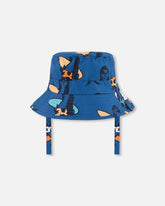 Chapeau de plage imprimé avec paresseux orange sur fond bleu marine
