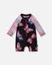 Printed Long Sleeve One-Piece Rashguard Black And Multicolored Butterflies - G30NG41_059