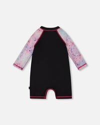 Printed Long Sleeve One-Piece Rashguard Black And Multicolored Butterflies - G30NG41_059