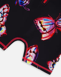 Printed Long Sleeve One-Piece Rashguard Black And Multicolored Butterflies - G30NG41_059
