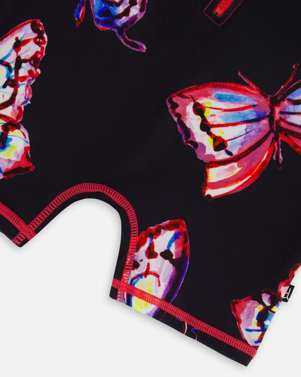 Printed Long Sleeve One-Piece Rashguard Black And Multicolored Butterflies - G30NG41_059