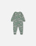 Printed Organic Cotton One-Piece Pajama Light Sage And Gray Crocodile Pajamas Deux par Deux 