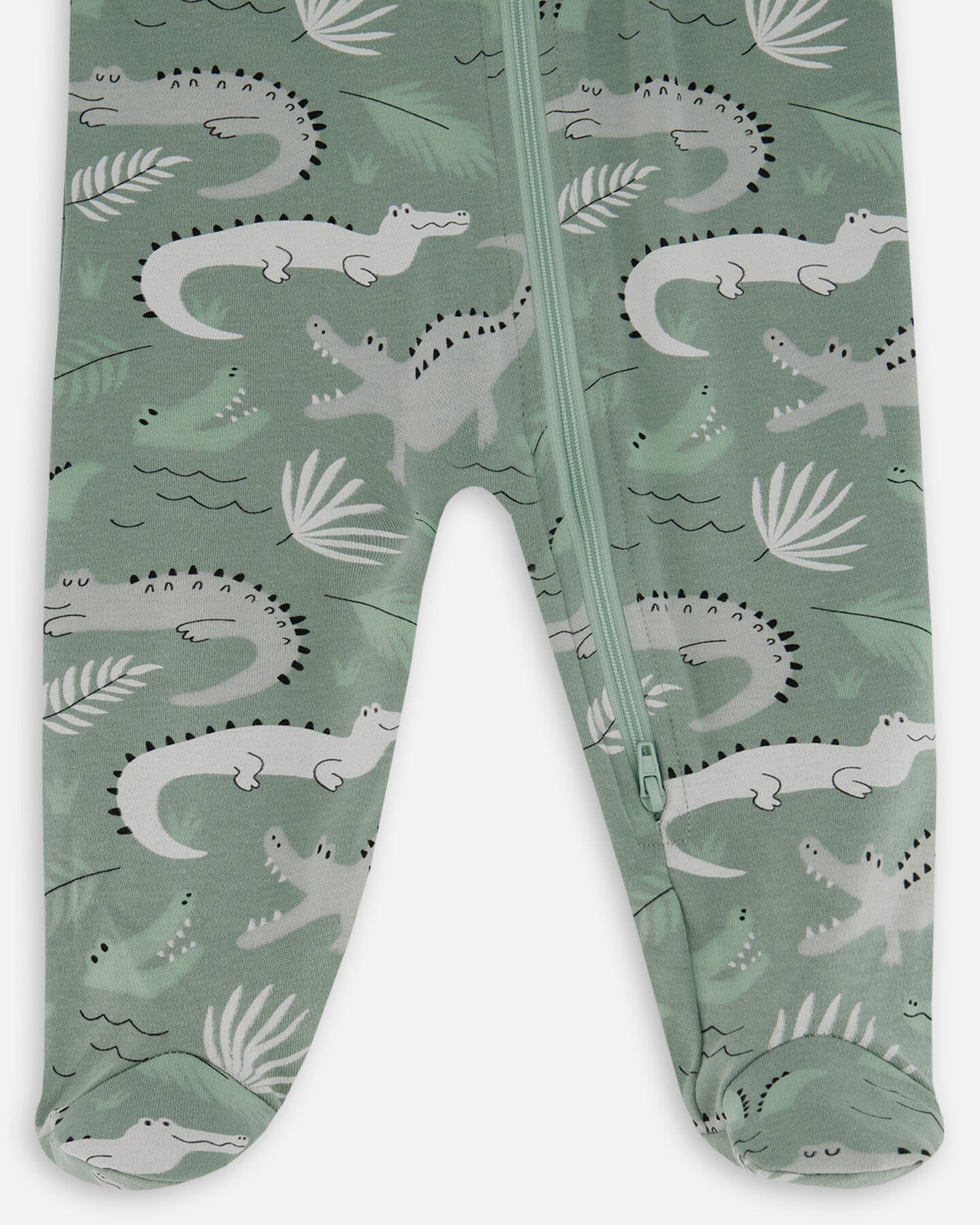 Printed Organic Cotton One-Piece Pajama Light Sage And Gray Crocodile Pajamas Deux par Deux 