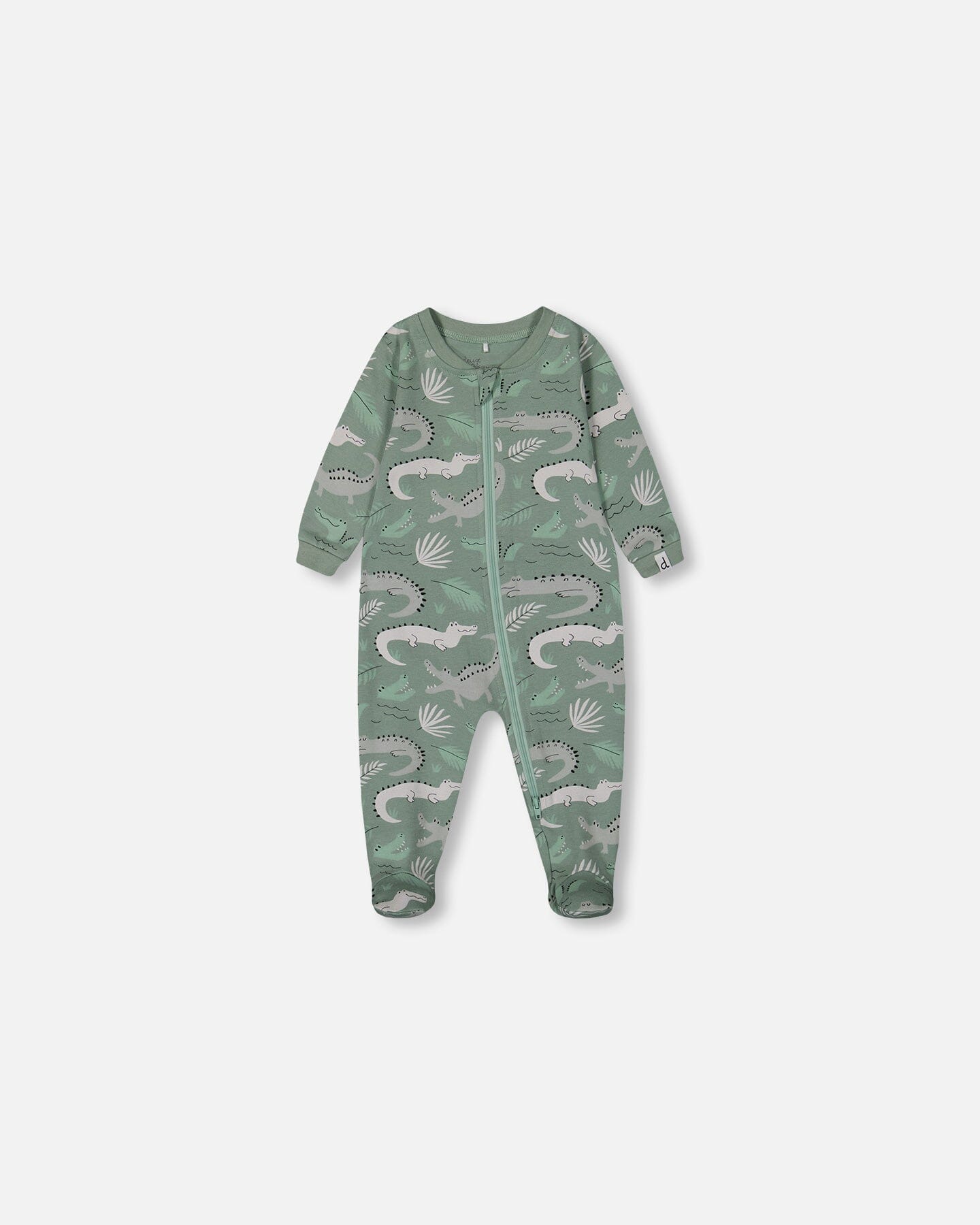 Printed Organic Cotton One-Piece Pajama Light Sage And Gray Crocodile - G30PA40US_043