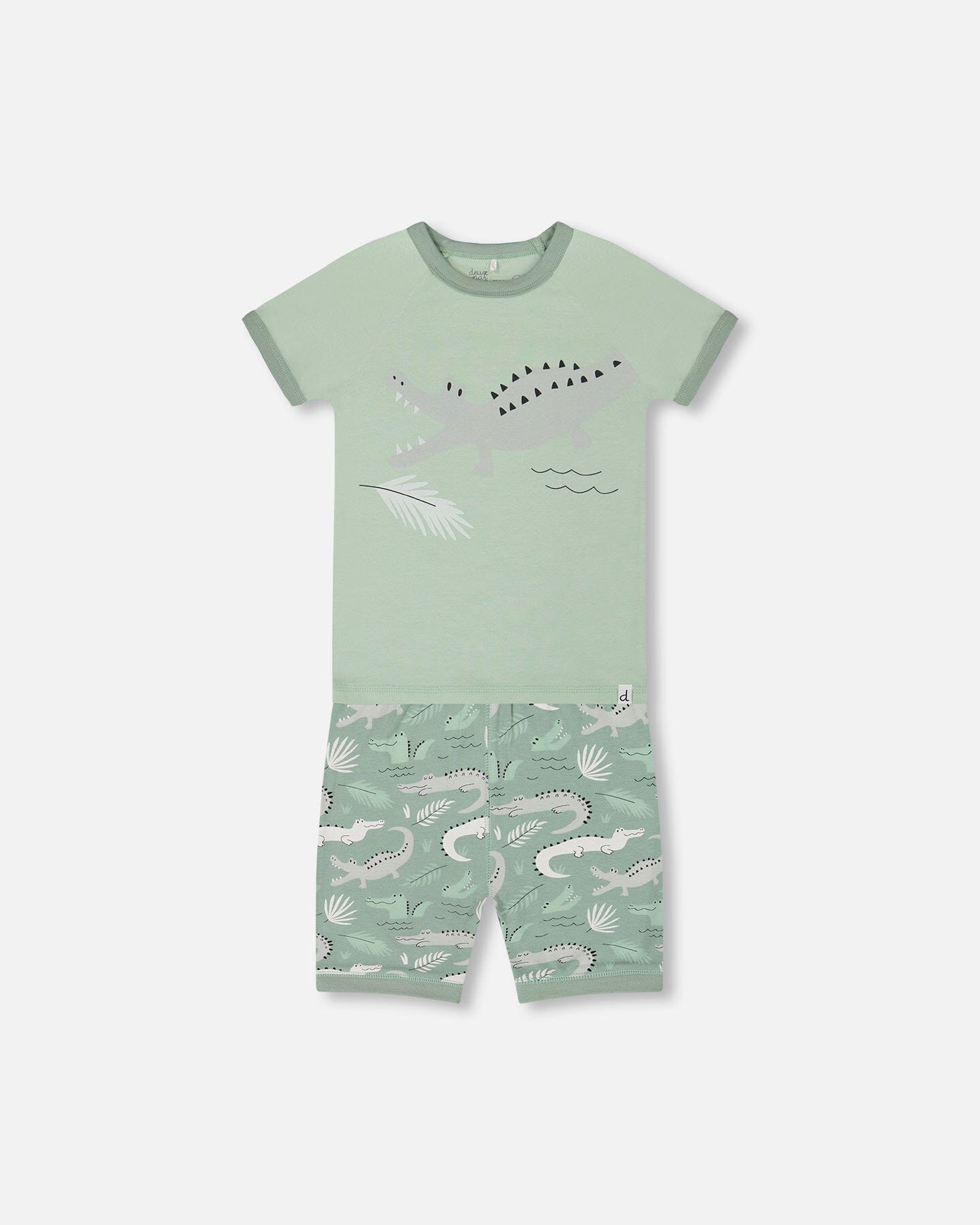 Organic Cotton Two-Piece Short Pajama Set Light Sage And Gray Crocodile Pajamas Deux par Deux 12m 