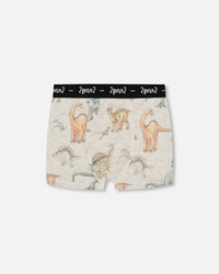 Printed Organic Cotton Boxer Shorts Dinosaur On Mottled And Tan Background - G30PB60_046