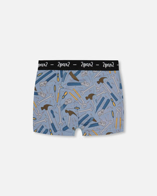 Printed Organic Cotton Boxer Shorts Tools On Bluish Gray Background - G30PB60_047