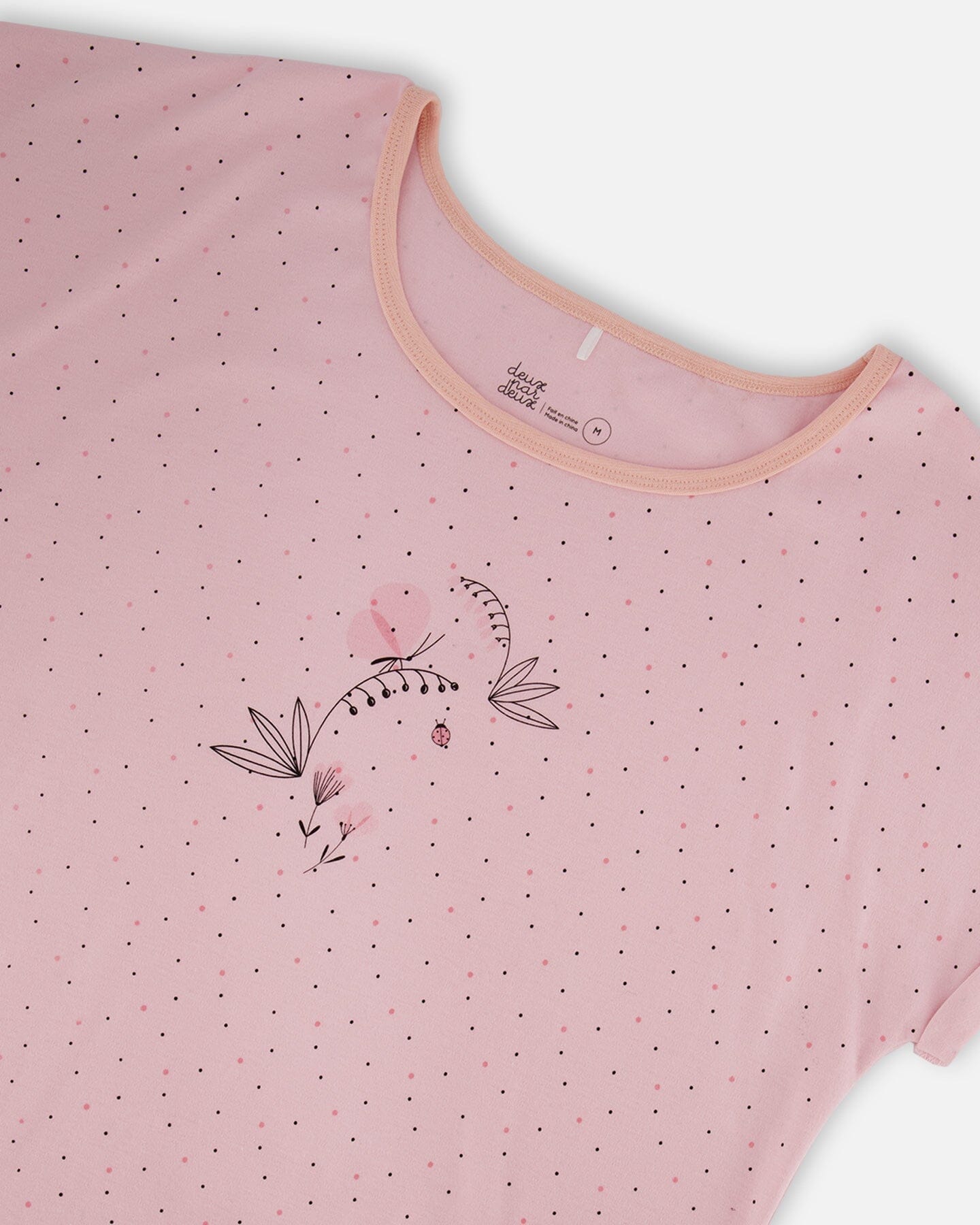 Women'S Printed Organic Cotton Two-Piece Pajama Set Small Pink Flowers On Pale Pink Background - G30PG16_028