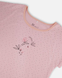Women'S Printed Organic Cotton Two-Piece Pajama Set Small Pink Flowers On Pale Pink Background - G30PG16_028