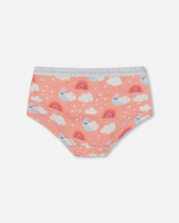 Printed Organic Cotton Boyshort Panty Rainbow On Light Coral - G30PG60_027