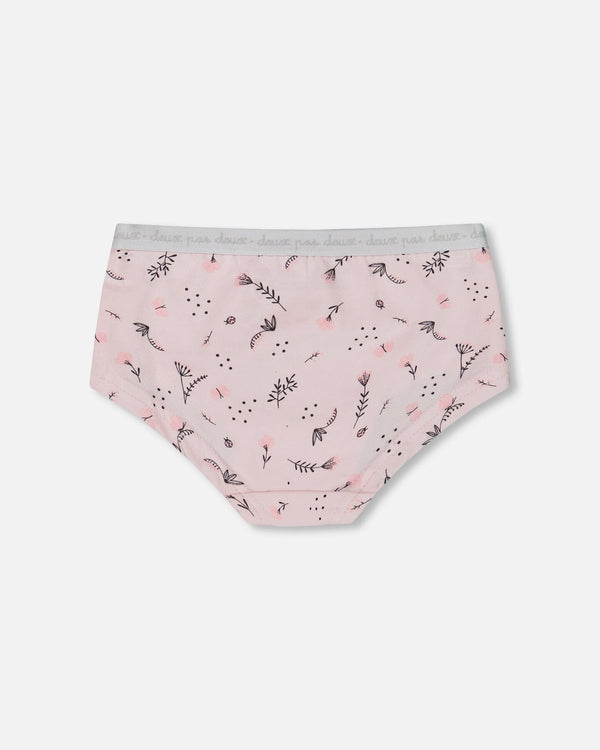 Printed Organic Cotton Boyshort Panty Small Pink Flowers On Pale Pink Background - G30PG60_028