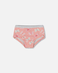 Printed Organic Cotton Boyshort Panty Pink And Blue Butterflies On Old Pink - G30PG60_030