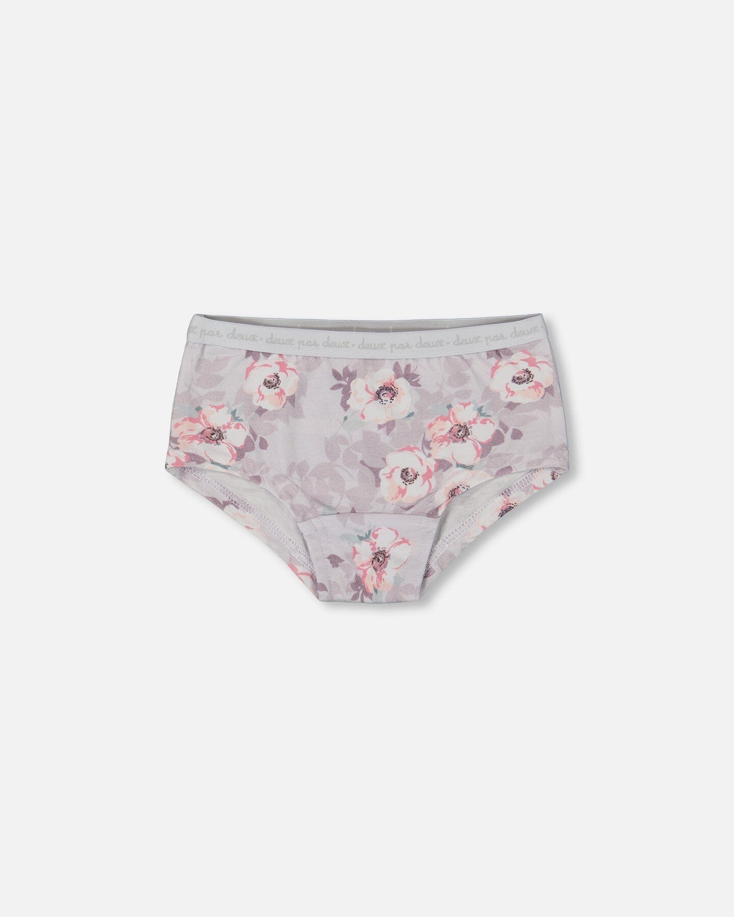 Printed Organic Cotton Boyshort Panty Pale Pink Flowers On Neutral Lilac - G30PG60_032