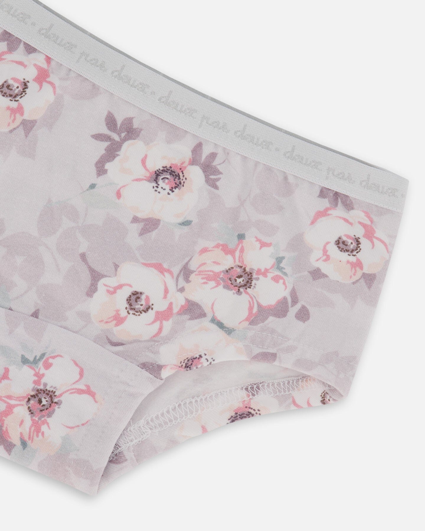 Printed Organic Cotton Boyshort Panty Pale Pink Flowers On Neutral Lilac - G30PG60_032