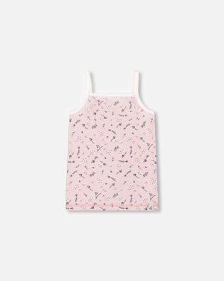 Printed Organic Cotton Tank Top Small Pink Flowers On Pale Pink Background Underwear Deux par Deux 