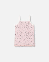 Camisole imprimée à petites fleurs roses sur fond rose pâle en coton biologique