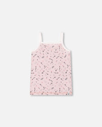 Printed Organic Cotton Tank Top Small Pink Flowers On Pale Pink Background Underwear Deux par Deux 