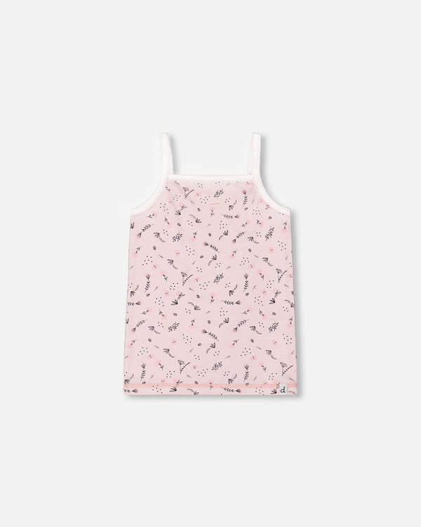 Printed Organic Cotton Tank Top Small Pink Flowers On Pale Pink Background Underwear Deux par Deux 