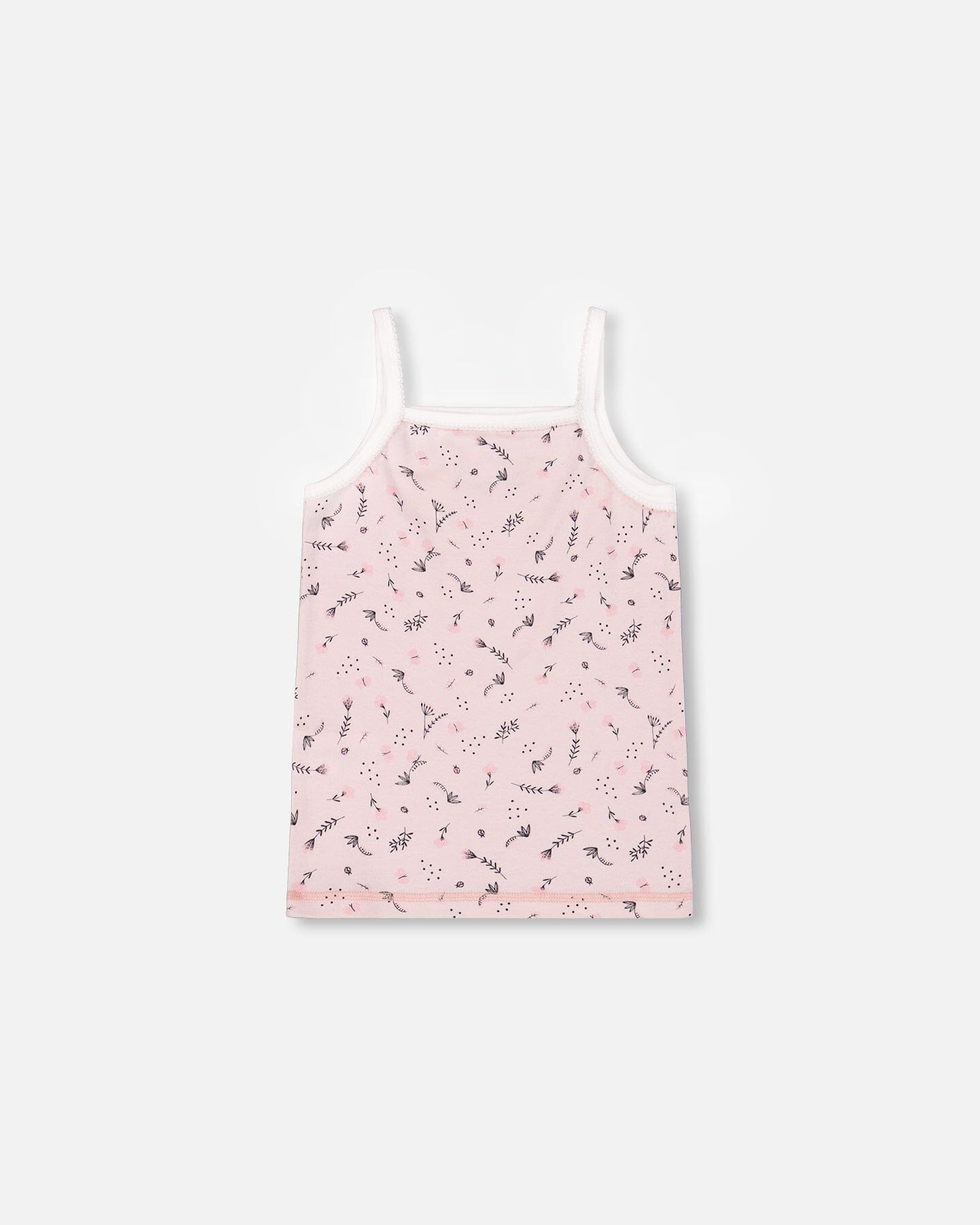 Printed Organic Cotton Tank Top Small Pink Flowers On Pale Pink Background Underwear Deux par Deux 
