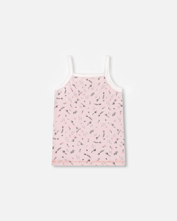 Printed Organic Cotton Tank Top Small Pink Flowers On Pale Pink Background Underwear Deux par Deux 