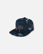 Casquette imprimée noire avec éléments de plage bleu pâle