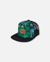 Casquette imprimée noire avec jungle verte