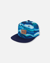 Casquette imprimée noire avec vagues bleues
