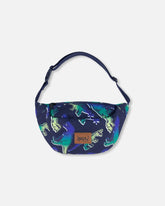Sac banane imprimé avec dinos bleus et verts sur fond marine